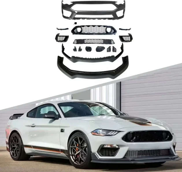 Ford Mustang 2018-2022 Mach1 Style Car Front Bumper Front Lip Rear Diffuser Side Skirt Vents Spoiler Body Kit