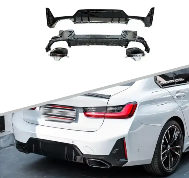 BMW G20 G28 LCI Front Rear Bumper Gloss Black Rear Diffuser With Tail Pipe Tips